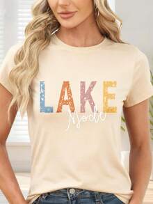 Lake Mode Print T-Shirt In Multicolor Colors For Lake Holidays - Apricot - View 6