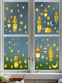 Star & Moon Pattern Static Cling Wall Sticker Window Decal, Home Decor Sticker, Suitable For Gifts, Holiday Decoration, Windows, Walls, Shop Displays, Middle Eastern Holiday Parties, Crescent Moon Themed Parties - Multicolor - View 6