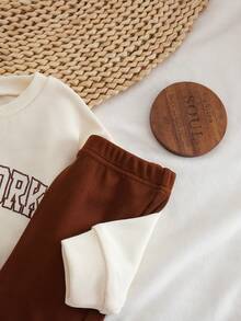 2件套秋冬女童刺绣字母圆领上衣+喇叭裤休闲套装