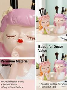 1pc Creative Character Fairy Multifunctional Storage Rack, Small-Diameter Decorative Makeup Brush And Cosmetic Storage Rack, Flower Fairy Desktop Decoration, Nordic-Style Realistic Cute Ornament - Multicolor - View 3