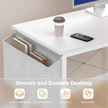 DUMOS Computer L Shaped Desk With Shelves 47 Inch, Reversible L-Shaped Corner Desks With Storage Monitor Stand Adjustable Bookshelf Side Bag, Wood Table For Home Office Bedroom Writing Gaming, White - White - View 8