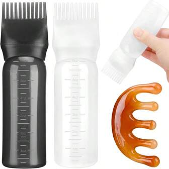 Hair Oil Applicator Bottle For Scalp With Massage Comb,6 OZ Hair Oil Bottle With Root Comb For Scalp, Shampoo Scrubber Applicator,Hair Dye Tools