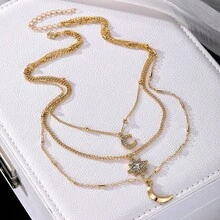 1pc Fashionable Elegant New Rhinestone Octagram Star & Moon Pendant Necklace For Women, Vintage Multi-Layer Necklace Suitable For Wedding, Party Dress, Daily Wear