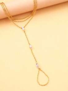 1件奢华金色水钻多层指链手链，简约优雅手链饰品，女士礼物 - 金色 - 查看 3