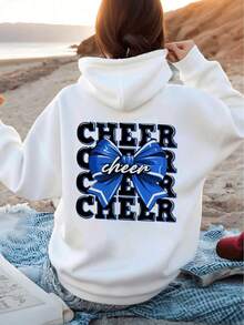 1PCSWomen's Casual Cotton Hoodie With Cheerleading Bow And Text Print  Soft And Comfortable Pullover Sweatshirt For Everyday Style  Perfect For Cheer Squads & Spirit Wear!-Premium Cotton Graphic Printed Round Neck T-Shirts-365T - 黑色 - 查看 8