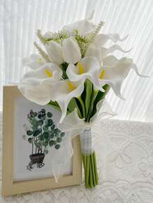 باقات زهور الكلا ليلي للعروس والوصيفات، باقات زهور للعروس للاحتفال بالزفاف في الكنيسة، ديكور لحفلات الزفاف والذكرى السنوية والحمام، إكسسوارات للتصوير في عيد الحب - أبيض ج - مشاهدة 5