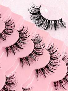 5Pairs Fluffy Wet Look Manga Lashes Thick Thai Style Anime Cosplay False Eyelashes Clear Band Spiky Dramatic Photogenic Doll Lashes Japanese Korean Lashes - 漫畫中濕漉漉的睫毛 - 查看 5