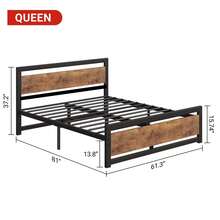 Estructura de cama tamaño Queen, plataforma de cama Queen de estilo industrial con cabecero, estructura de cama para colchón de fácil montaje en color marrón retro, no necesita somier. - Marrón - Ver 2