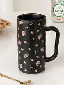 Rose Butterfly Black Powder Mug - Ceramic Style, Creative Fresh Floral Pattern Ceramic Mug, Office Coffee Cup, High-Quality Household Drinking Cup - Multicolor - View 8