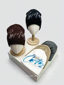 1pc Autumn/Winter American Hip Hop Graffiti Cruise Five-Pointed Star Letter Knit Beanie Hat, Warm Street Style Casual Ski Cap Men Winter Head - Multicolor - View 2