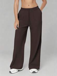 6pecil Women's Wide Leg Casual Pants With Pockets, Yoga Sweatpants, High Waist Loose Pants, Flowy Long Trousers, Spring/Summer Casual Pants, Women's Sports Pants - Brown - View 5