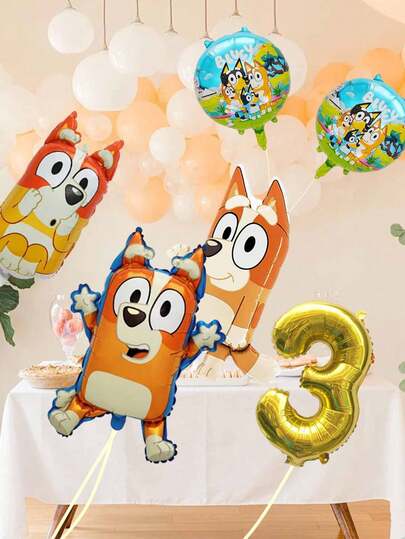 Bluey Orange hundefarben Geburtstags-Ballon Party Dekoration, Cartoon dekorative Aluminiumfolie Ballons, goldene Zahlen 1-9 Jahre Aluminiumfolie verschiedene Stil Bild Cartoon aufblasbare Ballons, Geburtstags-Dekoration Ballons, Party-Dekoration, nicht selbstdichtend, selbstdichtende Anforderungen