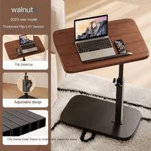 Adjustable Height Portable Side Table - Sturdy Metal Frame And Engineered Wood Panel, Ergonomic Laptop Desk With Mobile Phone Tray, Space-Saving Small Coffee Table For Bedrooms, Living Rooms And Offices - 核桃色 - 查看 2