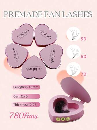 780Fans Per Box Premade Fan Lashes Pointy Base Eyelash Extensions Handmade C Curl 5D/6D/7D Eyelashes Fans Faux Mink Eyelashes Extensions 0.07Thickness 8-15mm Length Pointy Base Stem Fiber Cluster Lashes For Professional Use