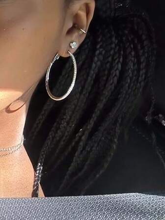 1 Pair Fashionable Elegant Exaggerated Rhinestone Hoop Earrings