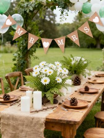 1 Set Burlap Heart Bunting Garland, Burlap Heart Pennant Flags For Wedding Engagement Party, Valentine's Day Anniversary Photo Prop Vintage Country Love Hanging Streamers