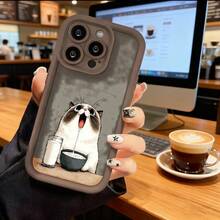 Cubierta de teléfono con borde negro y diseño de gato bebiendo leche para iPhone 14 Pro Max funda protectora con estampado divertido ideal para uso diario y oficina - Burdeos - Ver 5