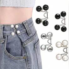 1pc/2pcs/4pcs Seamless Waist Belt Cincher Buckle, Adjustable Jeans And Pants Waist Buckle, Detachable Faux Pearl And Black Metal Snap Clip, No-Sew Jeans Adjuster - Multicolor - View 13