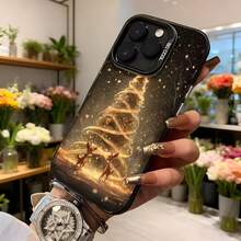Funda de teléfono con diseño de árbol de Navidad dorado y perros en escena mágica negro para iPhone funda navideña decorativa para fiestas y regalos Aplicable a los teléfonos de la serie Apple y Galaxy - Blanco - Ver 6