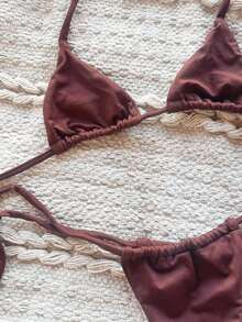 Adjustable Triangle Bikini With UV Protection, Stylish Tie-Up Style, Beach, And Vacation Details. - Rust Brown - View 2