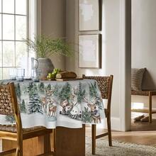 - Mantel de Navidad rectangular, 60x 84 pulgadas, ciervos, mueco de nieve, rboles, gris, lavable, para, picnic, cena, decoracin - 177.8 cm (Redondo) + Gris - Ver 4