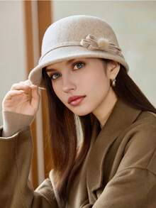 1 pezzo Cappello da donna di colore unito, stile nuovo, elegante cappello secchio vintage, classico cappello con fiocco, adatto per uso quotidiano
