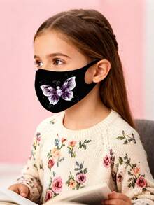 1个可爱蝴蝶印花儿童日常佩戴、圣诞派对、舞会口罩，可爱弹力布口罩，时尚高端优雅口罩，适合女孩和年龄较大的儿童 - 彩色 - 查看 10