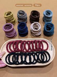 50pcs/Set Elastic Durable Hair Ties Korean Style Colorful Hairbands Hair Accessories - Multicolor - View 6