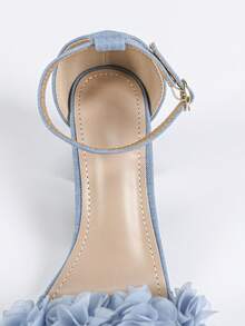 3D Floral Square Toe Women's Shoes, 2.56 Inch Heel Height, Spring/Summer New Elegant Vacation Style Light Blue Summer High Heel Sandals, Suitable For Outdoor Wear, Wedding Bride High Heels, Party Mid Chunky Heel High Heels, Fashionable High-End Women's Heeled Sandals, Shallow Brown Backstrap Ladies' High Heel Shoes - Baby Blue - View 9