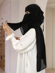 1pc Women's Muslim Composite Gauze Tie Bandana Face Mask, Comfortable Soft UV Protection Multipurpose Face Covering, Suitable For Daily Matching, Abaya+ - Multicolor - View 4