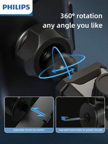 PHILIPS Strong Magnetic 360° Rotating Car Phone Mount | Universal Fit | New Nano-Suction Pad With Unrivaled Hold - Black - View 4