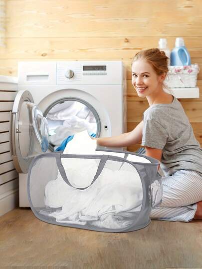 Foldable Laundry Basket, Multi-Functional Mesh Laundry Basket - Collapsible, Durable, Suitable For Storing Clothes And Toys - Home Storage, Large Capacity Laundry Basket, Bathroom Storage Basket, Available In Multiple Colors, School Storage, Outdoor Picnic Storage, Beach Storage