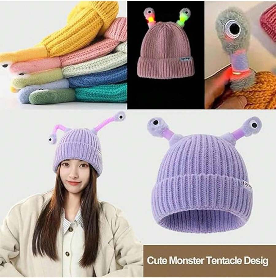 Gorro de monstruo de saturación, gorro de punto de monstruo pequeño brillante y lindo para padres e hijos en invierno, gorro de saturación - Morado - Ver 1