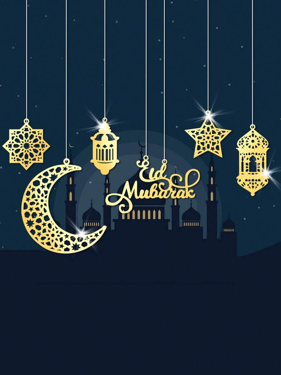 1/6pcs Set Ramadan Kareem Acrylic Decorative Hanging Ornaments, Moon, Star, Hamsa Hand, Eid Mubarak Home Decor, Party Decorations - Gold - View 1