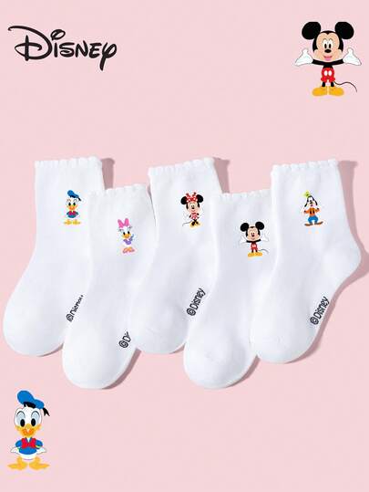 Disney 1/5/10 pares de calcetines de dibujos animados para niños y niñas, para primavera/verano, con decorativos acentos de Minnie/Mickey/Pluto/Daisy, calcetines con encaje transpirables, que absorben la humedad y resistentes a los olores, suaves y cómodos, versátiles para uso casual, escuela, estudiantes y fiestas