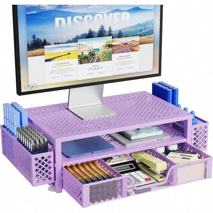 2 Tier Metal Monitor Stand Monitor Riser And Computer Desk Organizer ...