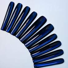 Premium Handmade Cat Eye Long Square Press On Nails, Magnetic Shimmer Gradient, Galaxy Effect Nail Set, Party, Night Glam Summer Easter - Royal Blue - View 2