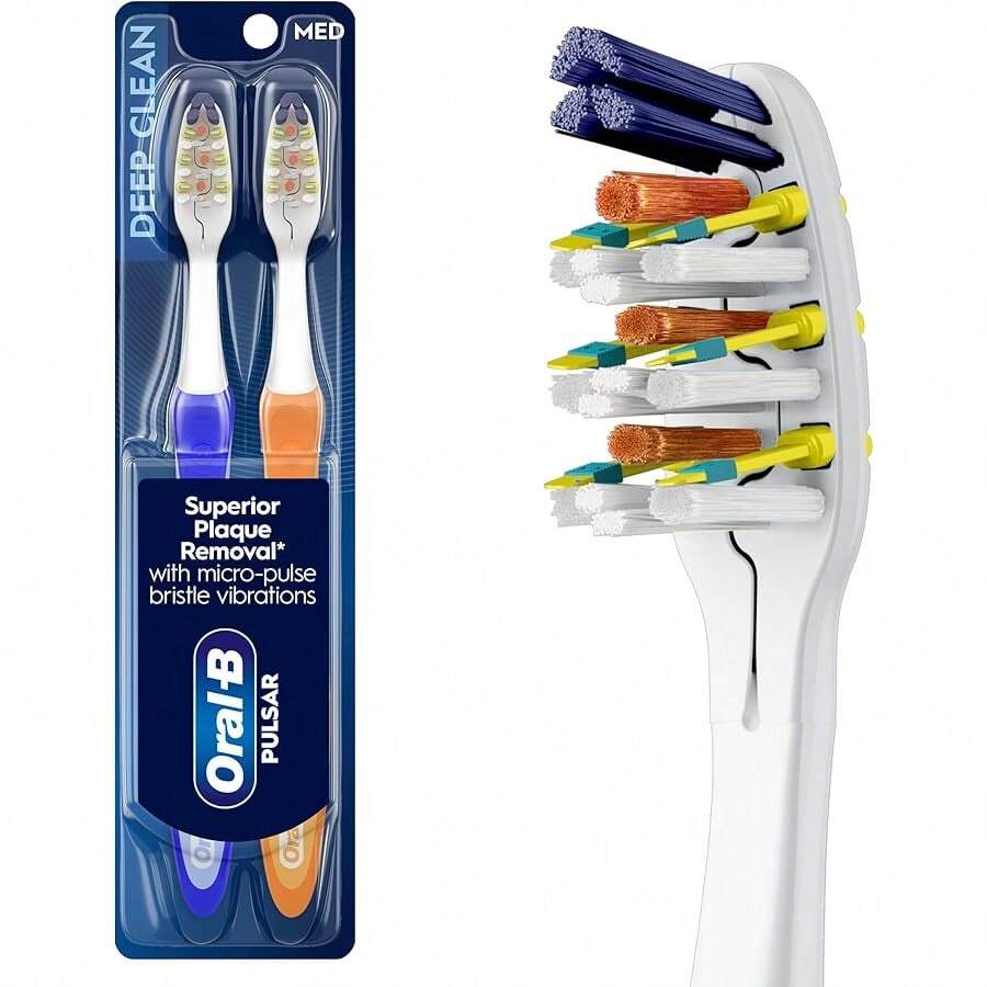 Oral-B Pulsar Pro-Health Expert Clean, Battery Electric Toothbrush, 2 Count MEDIUM Toothbrush Pack, Removes Plaque, Travel Essentials Tooth Brush - Màu sắc có thể thay đổi - Xem 1