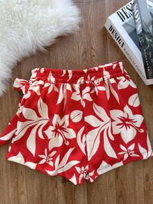 KISTYLE Women's Set Consisting Of A Spandex Bodysuit And A Printed, Lined Skirt With Shorts. - vermelho.com vermelho\flor - Xem 5