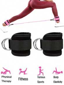2 pzs de correas de tobillo ajustables con anillo en D para ejercicios de fuerza de piernas en el gimnasio, con hebilla y protección deportiva para abductores - Negro - Ver 4