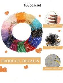 20/50/100pcs Mixed Color Moon & Star Pattern Drawstring Organza Bags - Jewelry Gift Bags, Favor Bags, Candy Bags, Suitable For Wedding, Party, Valentine's Day, Mother's Day - Reusable, Mesh Cosmetic Organza Gift Bags - Multipurpose Party Supplies - Multicolor - View 10