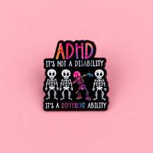 1pc ADHD Enamel Lapel Pin, Unique Brooch Badge For Backpacks And Clothing - Black - View 6