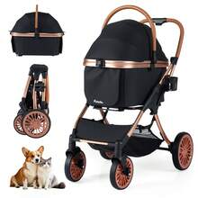 3-In-1 Pet Stroller W/ Removable Carrier Sun Shade Removable Pad Safety Belt - Black - View 1