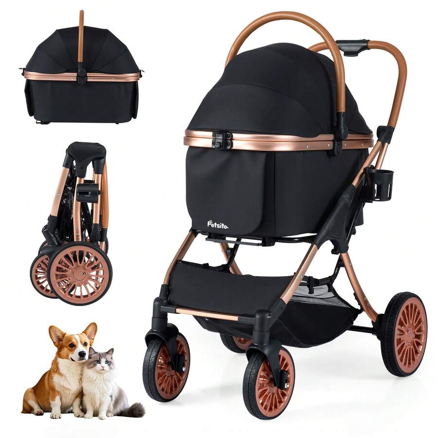 3-In-1 Pet Stroller W/ Removable Carrier Sun Shade Removable Pad Safety Belt - Black - View 1