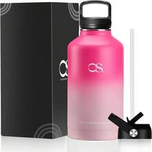 Termo de Acero Inoxidable con 2 Tapas, Termo Para Caf, Agua Fra 24 Horas o Caliente 12 Horas, Tapa Hermtica Antigoteo, Botella de Agua Metlica para Gimnasio, Sin BPA Blanco - Negro, 1200ml - Rosa + 2 Litros - Ver 2