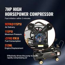Compresor de aire a gas  de 7 HP, tanque de compresor de aire horizontal de 21 galones, sistema de aire comprimido con bomba de pistón accionada por gas de 9 CFM a 115 PSI con presión máxima de 115 PSI para talleres en sitios de construcción - 21 galones - Ver 2