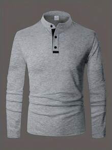 Camisa polo de hombre de estilo retro minimalista, camisa polo de manga larga con parches de unicolor, tela versátil y cómoda adecuada para el hogar, los viajes, el casual, los deportes y el uso empresarial, primavera/verano/otoño