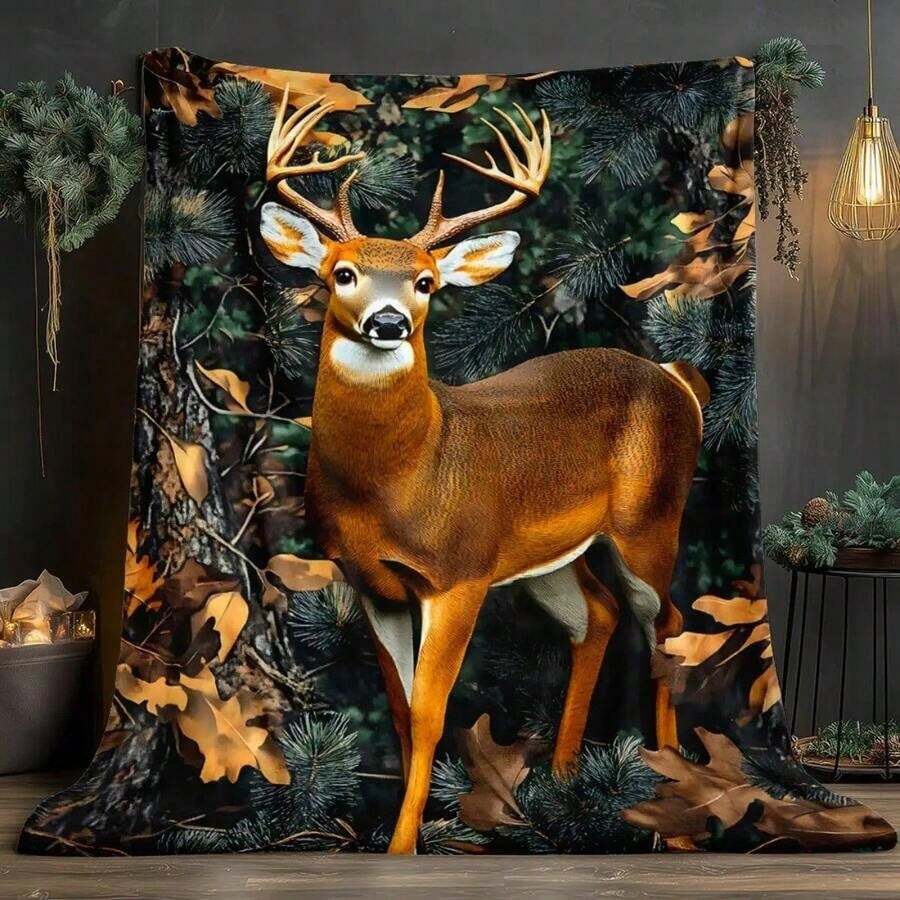 Comfortable Deer Hunting Flannel Throw Blanket - Double-Sided Camouflage Design, Majestic Deer Pattern, 280G Soft And Warm Fabric, Perfect For Sofa, Bed Or Camping - Ideal Gift For Men And Dads, Multi-Functional Throw Blanket | Outdoor Theme Decoration | Plush Flannel Fabric, Deer Home Decoration, Cozy Soft Flannel Blanket & Suitable For Birthday Anniversaries, Valentine's Day, Thanksgiving, Christmas, Halloween, Wedding, New Year Gifts Provide Personalized Ideal Gifts For Her, Him, Family Members, Friends, Friends, Fathers, Family Members, Mothers, Lovers, Daughters, Sons, Grandfathers, Grandmothers, Friends, Classmates And Pets. Sofa, Bed, Car, Bedroom, Living Room, Office, Outdoor Camping, Beach, Wall Decoration, Bedroom Decor, Halloween Blanket, Fall Decor, Fall Decorations For Home, Christmas Party Theme Blanket, Christmas Decor, Office Decoration - Nhiều màu 25 - Xem 1