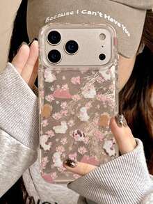 1 Stück süßer Kaninchen Folientextur rosa Blumen Handyhülle kompatibel mit iPhone 17 Pro Max, geeignet für iPhone 15, 16 Pro, 15, 14 Pro, 13, 12, 11 - modisch & schützend