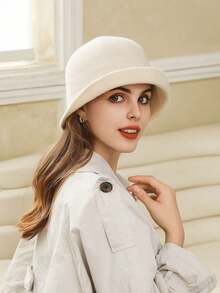 1顶复古英伦风圆顶礼帽，女士休闲百搭时尚卷边渔夫帽，保暖百搭，适合冬季穿着